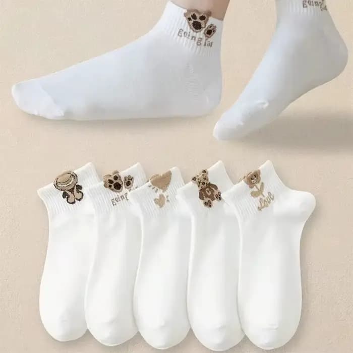 5/10/20 paires femmes dessin animé ours en peluche à motifs cheville chaussettes polyvalentes à la mode créative