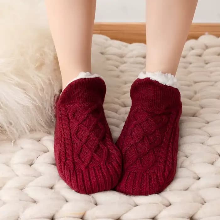 1 Paire de Chaussettes Pantoufles Neuves pour Femme, Chaudes d'Hiver, Courtes, en Coton Épais, Douces, Antidérapantes, en Fil de Laine, avec Grip, pour la Maison et le Sommeil