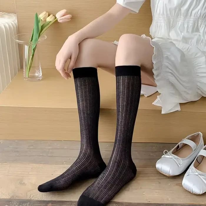Chaussettes longues pour femme 2025 – Nouveauté estivale décontractée, respirante, en maille fine, style simple et élégant, mi-hautes, ajourées