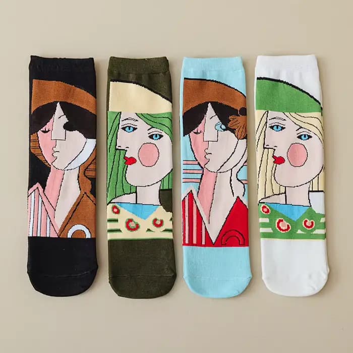 Chaussettes pour femmes Style Picasso créatif à la mode personnalisé Unique dessin animé polyvalent moyen Tube