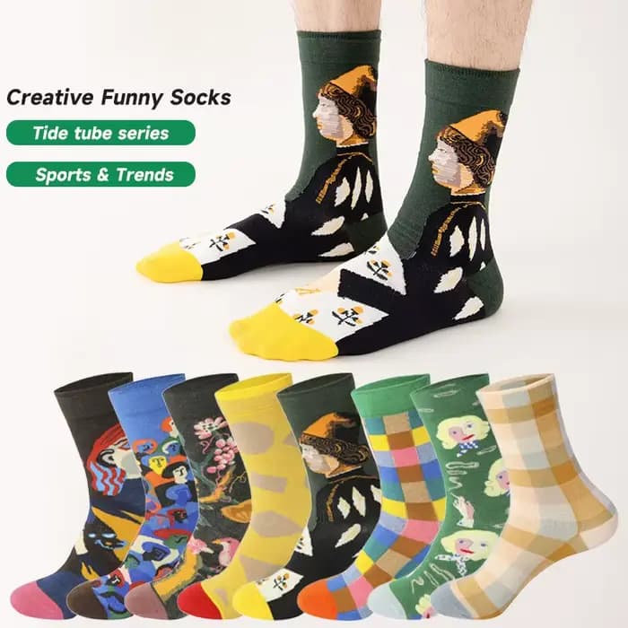 Chaussettes drôles pour hommes femmes amusant confortable fou nouveauté mode respirant peinture à l'huile