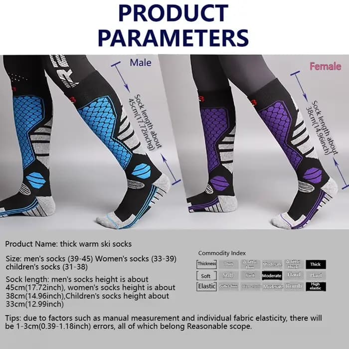 GTUBIKE 1 paire hiver chaud Ski bas épaississement randonnée chaussettes pour femmes hommes Anti-froid Ski extérieur Sport bas neige