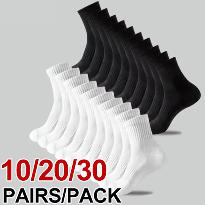 10/20/30 paires neutre couleur unie mi-mollet col rond chaussettes printemps automne absorbant la sueur respirant