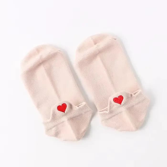Mignon broderie amour coeur chaussettes mode drôle Sokken talon avec paillettes or soie rouge