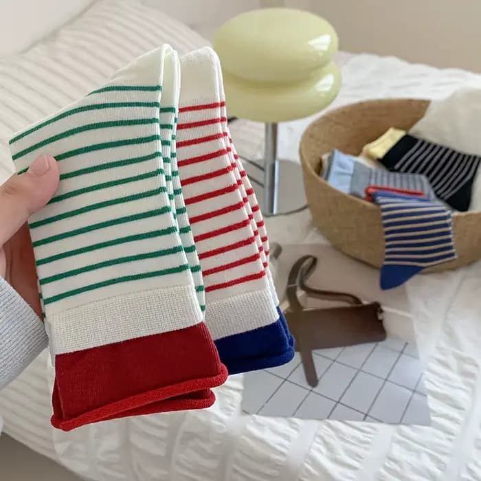 Femmes chaussettes nouvelle couleur mode rayé chaussettes pour femme respirant décontracté à la mode Preppy Style filles équipage chaussettes coton confort