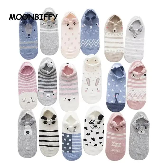Kawaii Harajuku dessin animé femmes chaussettes coton Invisible chaussette mignon Animal stéréo oreille fille cheville