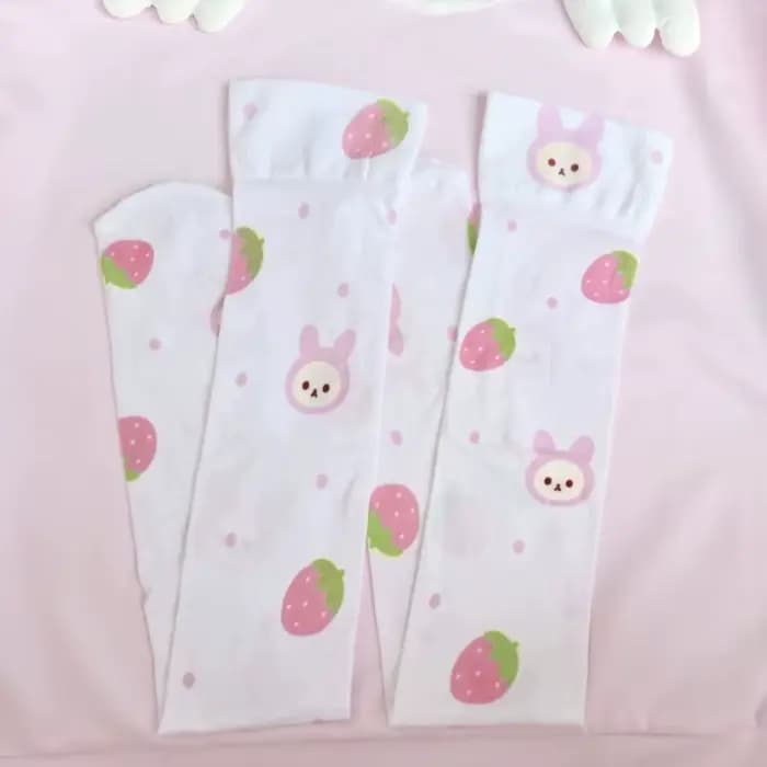 Chaussettes japonaises roses imprimées de dessins animés Kawaii pour femmes