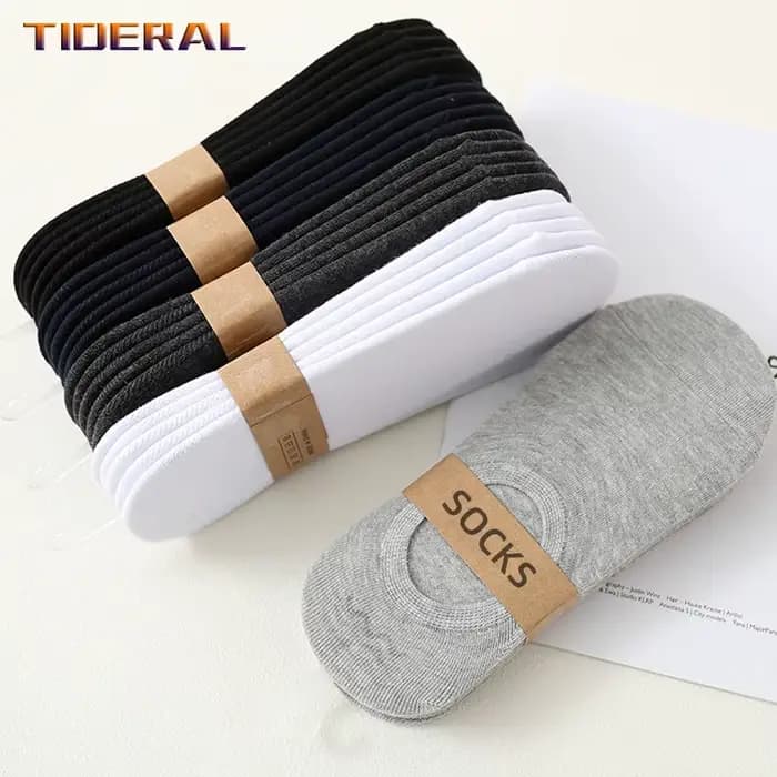 Chaussons invisibles en coton et silicone pour hommes, chaussons d'été, chaussettes de rinçage pour hommes, chaussette de bateau fine, respirante et décontractée, non ald, 5 paires