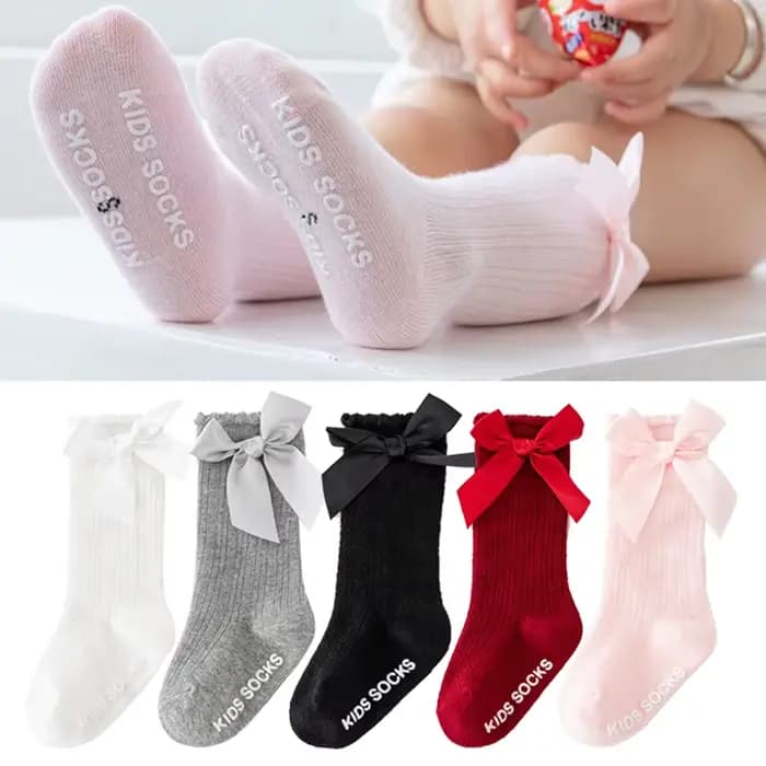 Chaussettes hautes en coton avec nœud papillon pour bébé garçon et fille