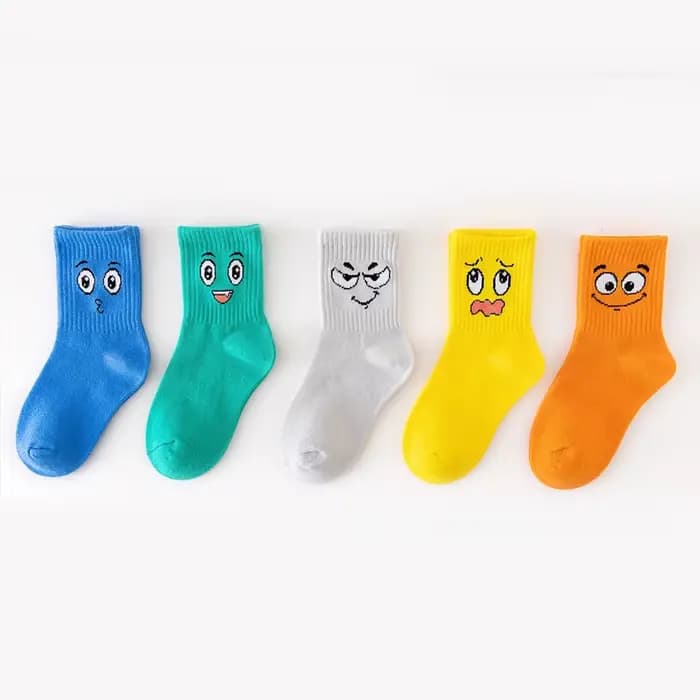 5 paires de chaussettes pour enfants, émoticônes, motif de visage drôle, confortables et respirantes, pour garçons et filles