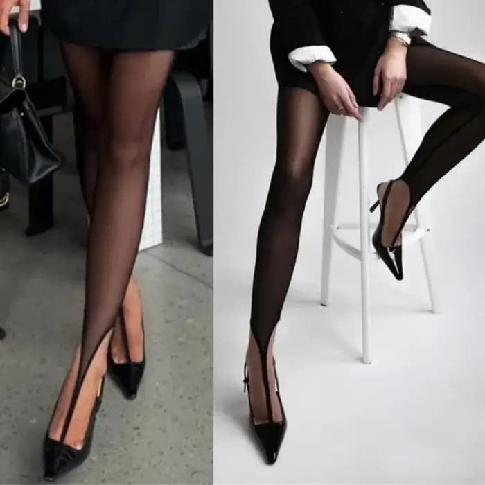 Collants noirs élégants en maille transparente avec boucle d'orteil renforcée