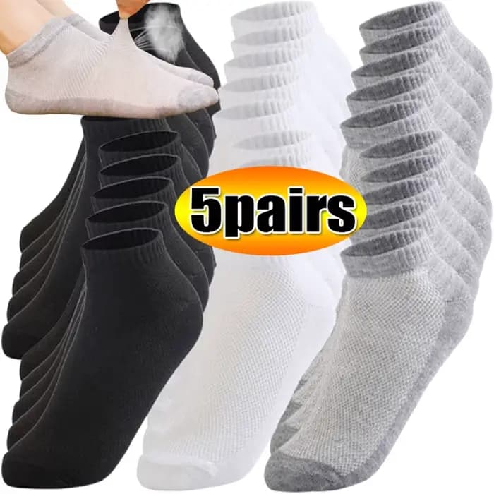 Chaussettes courtes pour hommes, chaussettes de Sport, de cyclisme, d'été, respirantes, coupe basse, en coton, décontractées, bateau, invisibles, 1/5 paires