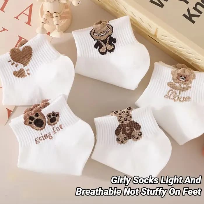 5 paires de chaussettes à motif ours en peluche pour femmes