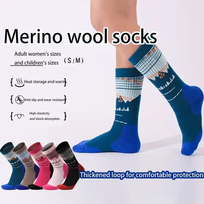 1 paire de chaussettes de ski en laine mérinos pour femmes, garçons et filles, chaussettes thermiques épaisses et chaudes pour l'hiver, confortables pour le ski et le snowboard