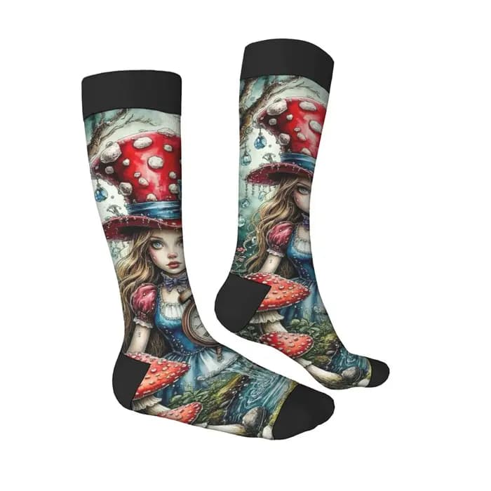 Une figure dans un chapeau en forme de champignon chaussettes Style rétro bas décontractés confortables chaud respirant chaussettes antidérapantes cadeau unisexe