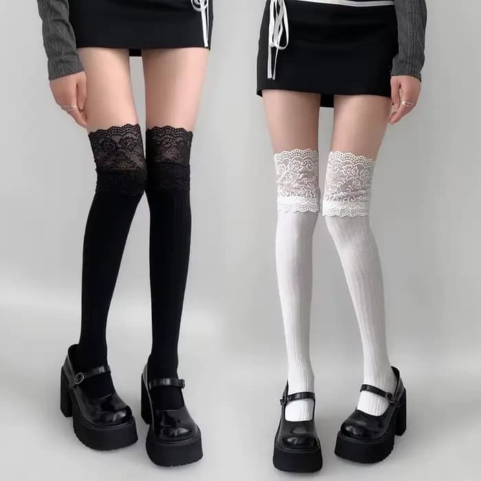 1 paire de chaussettes hautes en dentelle pour femmes