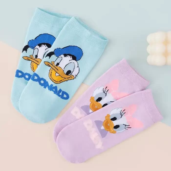 5 paires de chaussettes courtes en coton imprimées de dessins animés Disney Mickey Minnie Donald Duck pour femmes, chaussettes décontractées respirantes à coupe basse