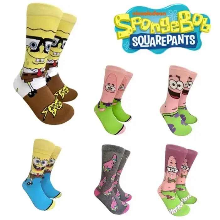 Chaussettes mi-mollet en coton pour homme et femme, motif dessin animé Bob l'éponge, chaussettes de sport Kawaii Patrick Star, chaussettes longues de printemps, cadeaux automne-hiver
