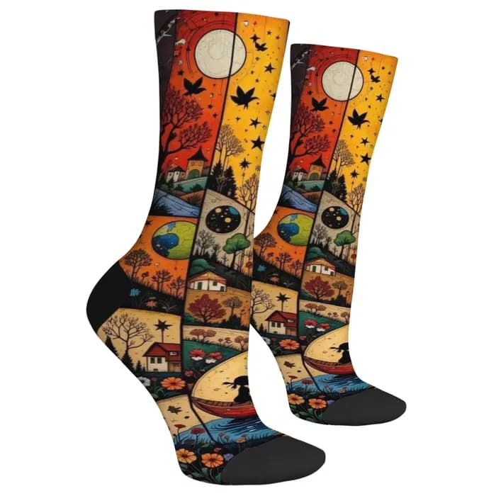 Illustrations patchwork de conte de fées Chaussettes drôles pour hommes Nouveauté d'Halloween