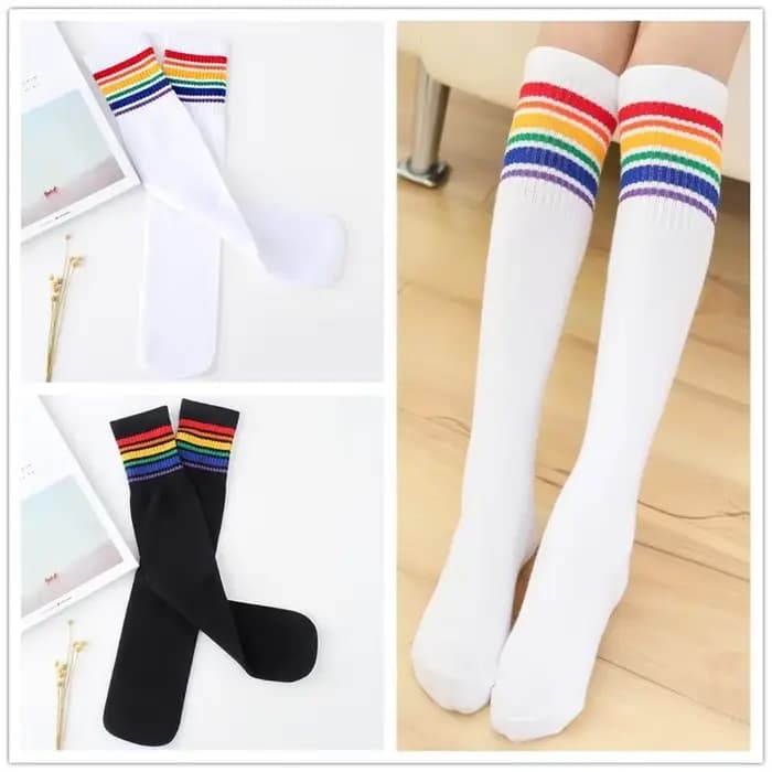 Chaussettes hautes en coton pour enfants, longues jambes, rayures, colorées, sport, football, école, skate, tube, chaud, garçons, filles, enfants