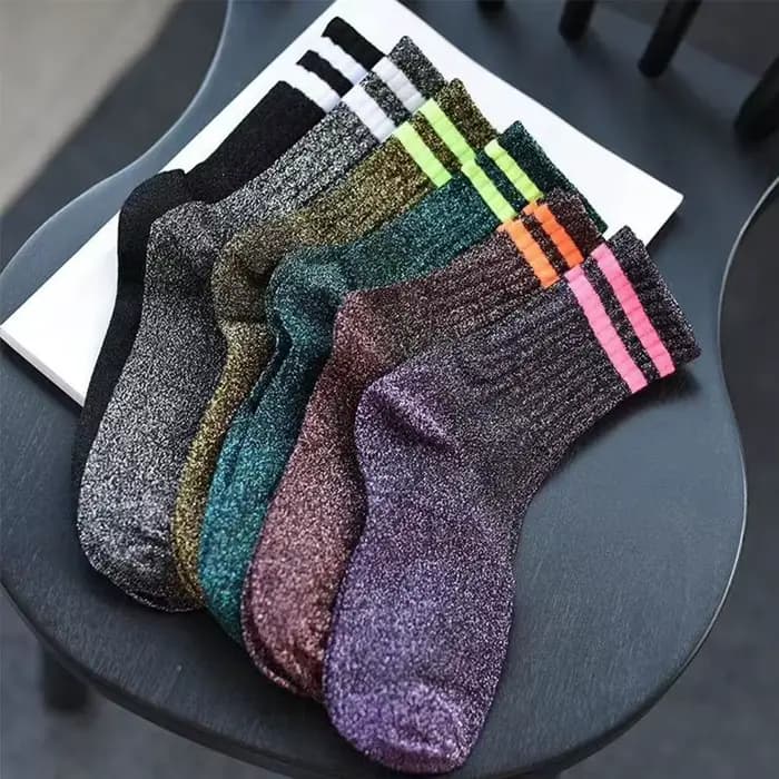 Chaussettes à paillettes à rayures pour femmes, bas en filigrane Harajuku, Lingerie féminine, soie brillante, chaussettes amples, Streetwear pour filles