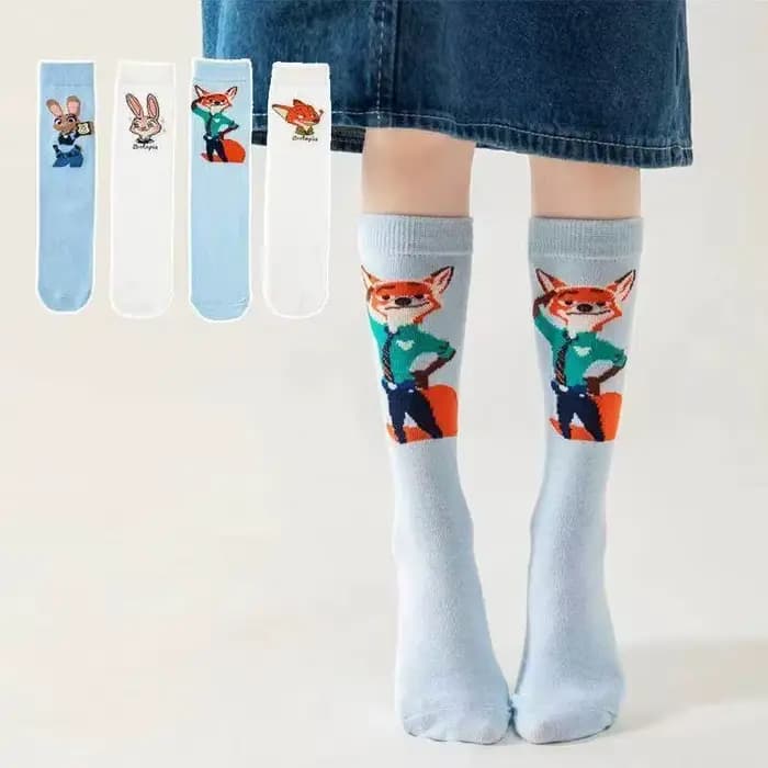 4 paires de chaussettes Disney bleues et blanches avec motif de personnage de dessin animé Zootopia