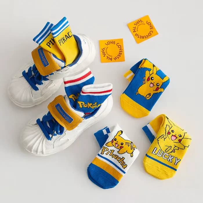 5 paires de nouvelles chaussettes japonaises à motif Pikachu, légères et respirantes, pour l'été, chaussettes basses pour étudiants, chaussettes décontractées