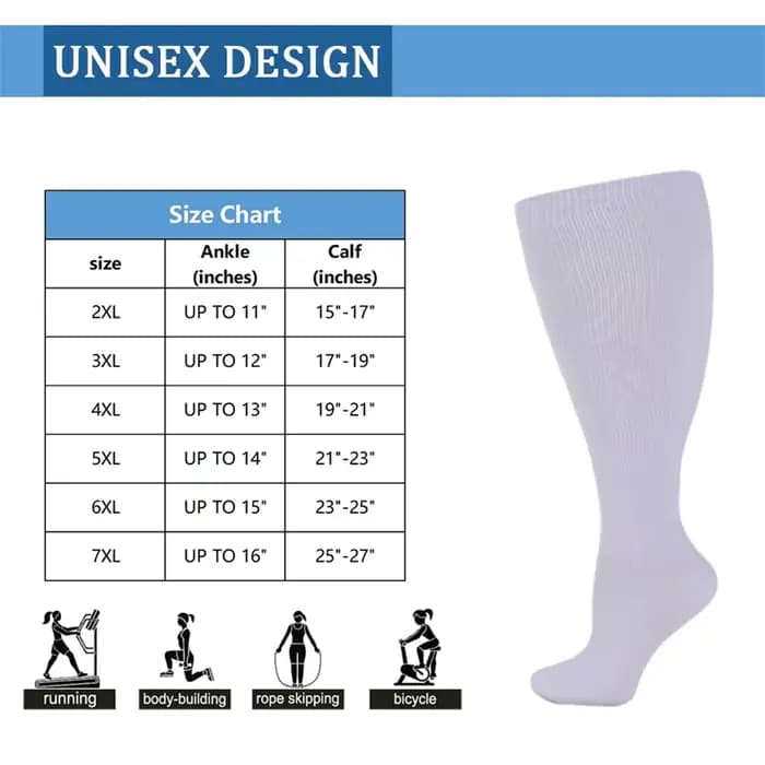 2XL-7XL grande taille chaussettes de Compression couleur unie femmes hommes sport course Yoga