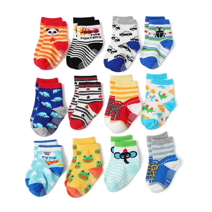 Garçons filles 12 paires coton chaussettes antidérapantes nouveau-né bébé 1-3 ans semelles antidérapantes sol unisexe chaussette pour nourrissons tout-petits Grip enfants