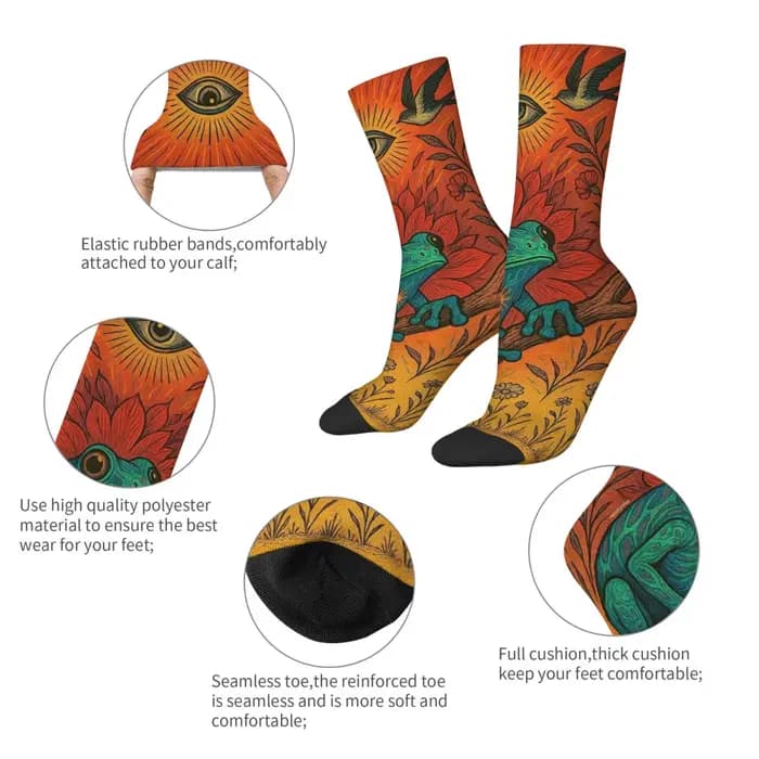 Oeil mystérieux psychédélique grenouille chaussettes Style bohème Vintage mode hommes chaussettes confortable antidérapant décontracté sport chaussettes cadeau