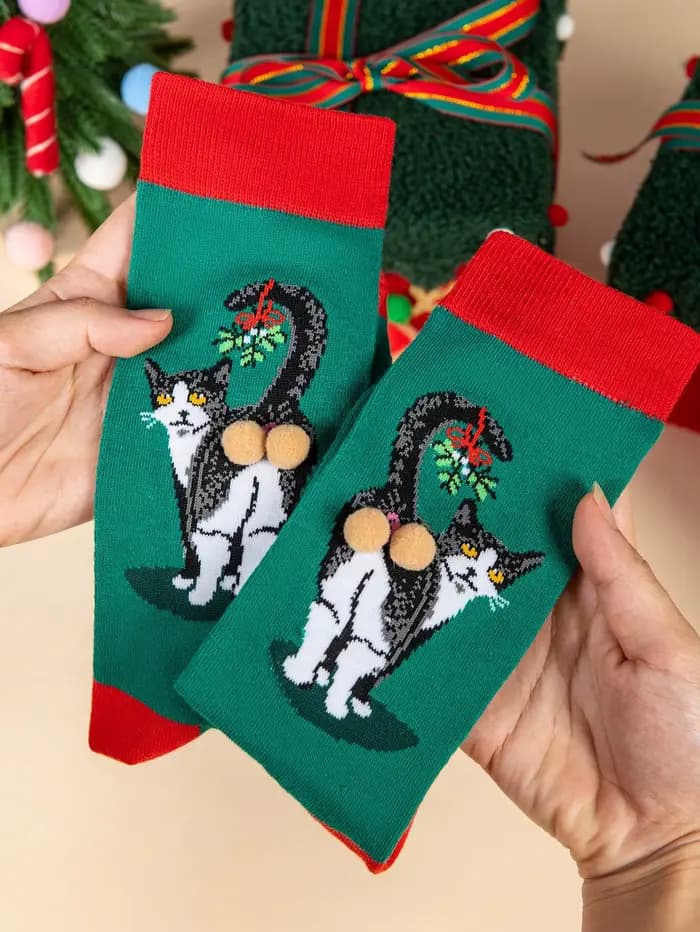 3/5 paires de chaussettes de noël unisexes avec motif d'œuf et de chat amusant, personnage de dessin animé, cadeau du nouvel an