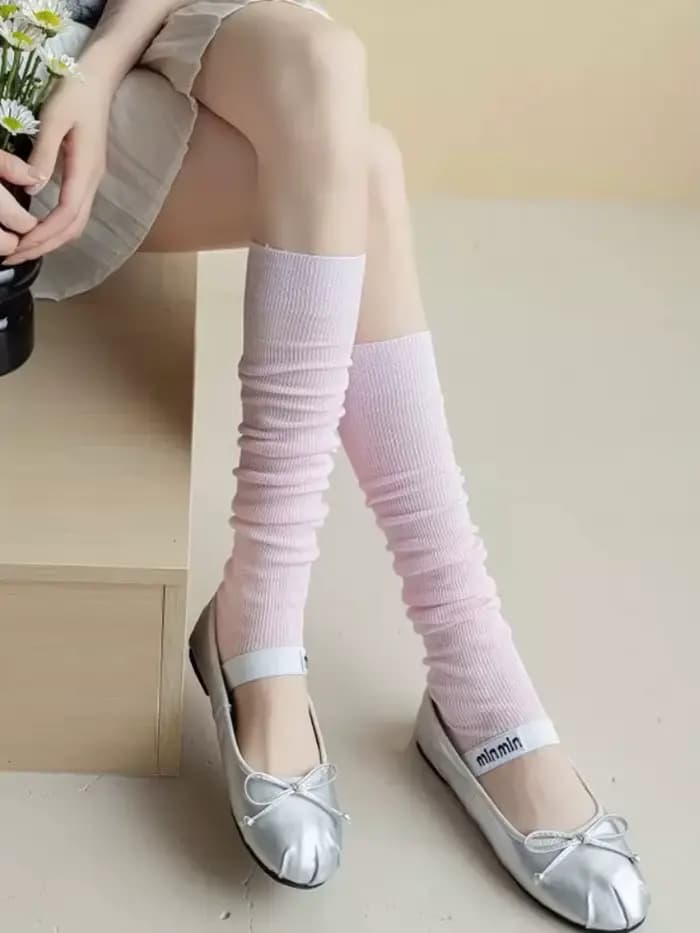 Jk coton blanc plissé empilé chaussettes Style coréen mode genou haute mollet