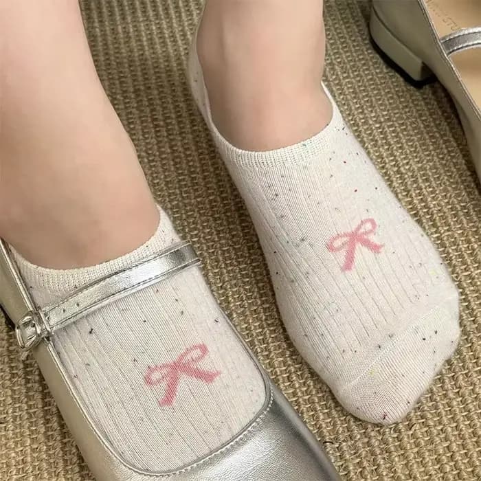 Chaussettes d'été en fil à pois fins pour femmes, avec nœud papillon, respirantes, Anti-talon, en pur coton, simples, coupe basse, invisibles, peu profondes