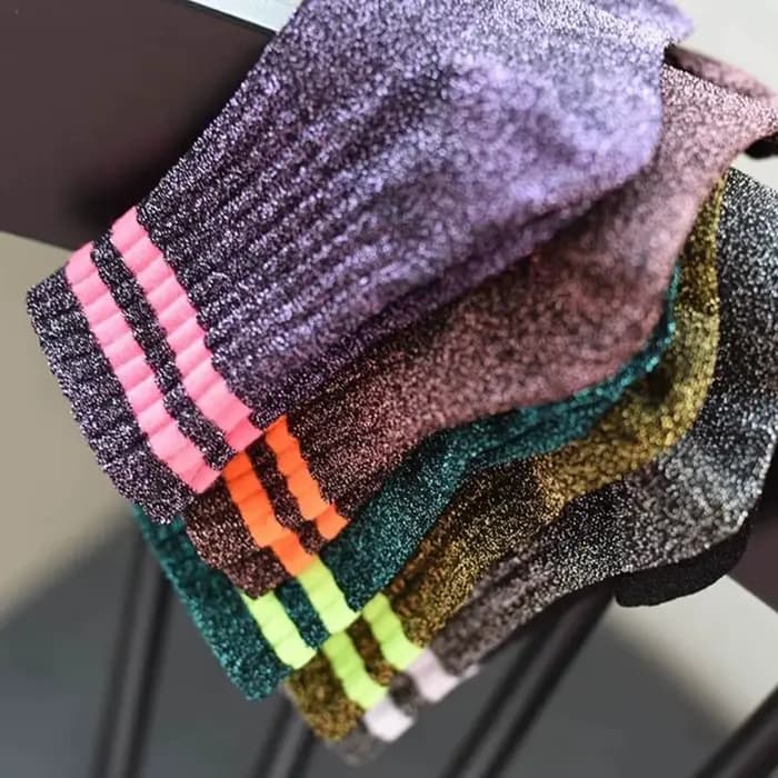Chaussettes à paillettes à rayures pour femmes, bas en filigrane Harajuku, Lingerie féminine, soie brillante, chaussettes amples, Streetwear pour filles