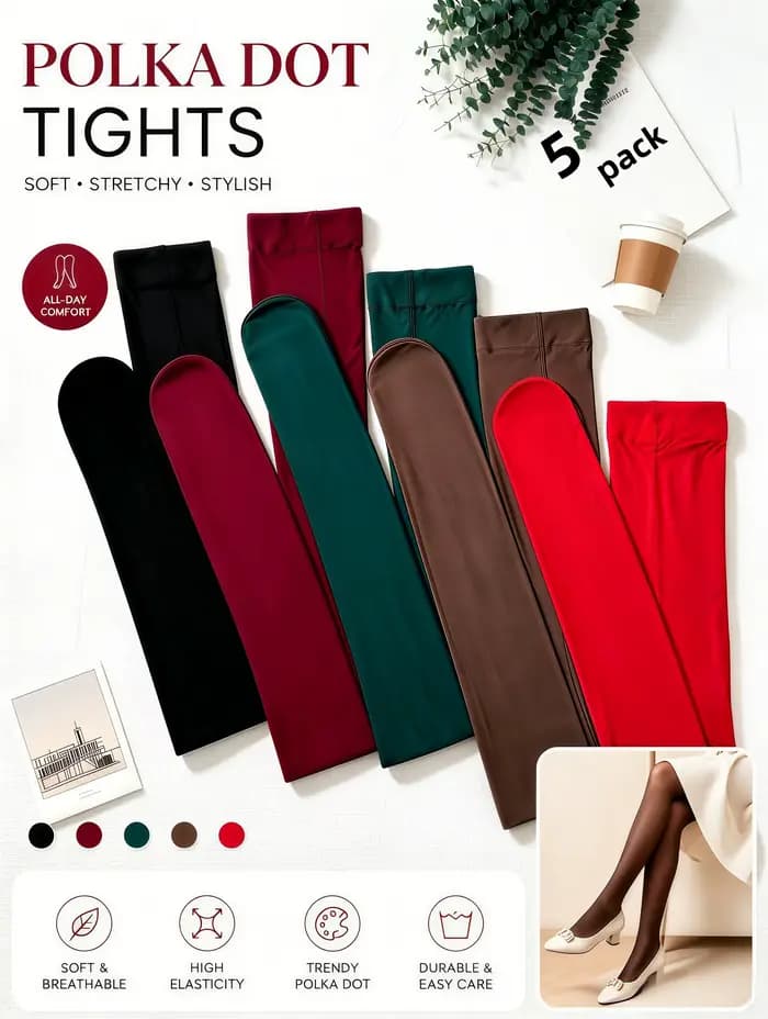 5 paires de collants en velours mat uni