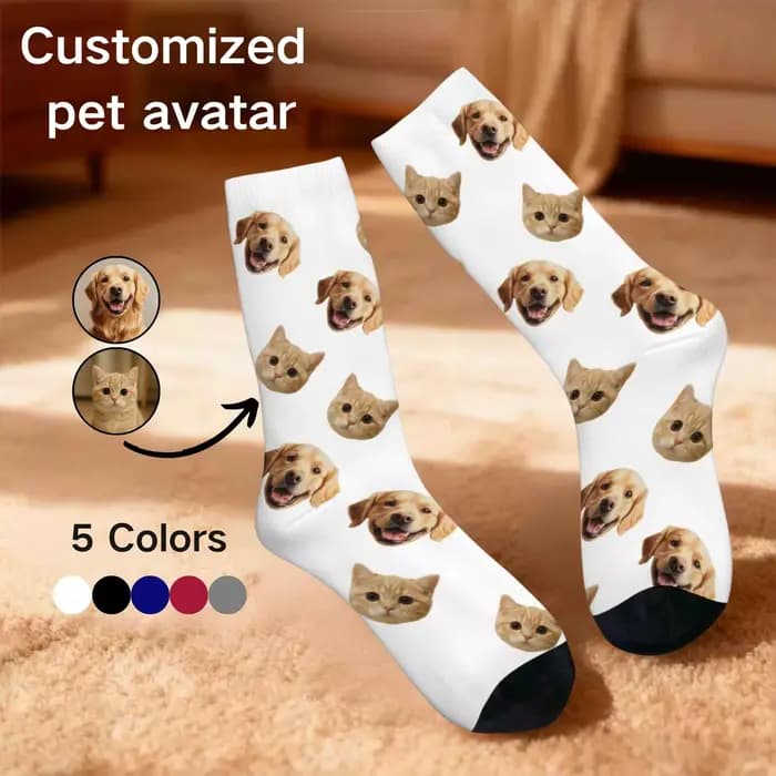Ensemble de chaussettes personnalisées pour animaux de compagnie, assorties pour les couples, cadeaux personnalisés pour les propriétaires de chiens et de chats, chaussettes amusantes pour hommes impr