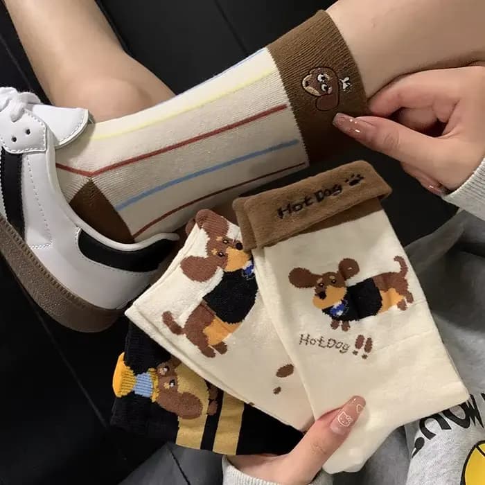Dessin animé saucisse chien Tube moyen chaussettes drôle teckel motif Animal coton