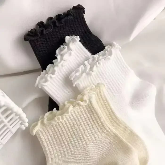 Chaussettes à volants femmes blanc noir froufrous Style Lolita jeune fille japonaise mignon Kawaii coton Harajuku