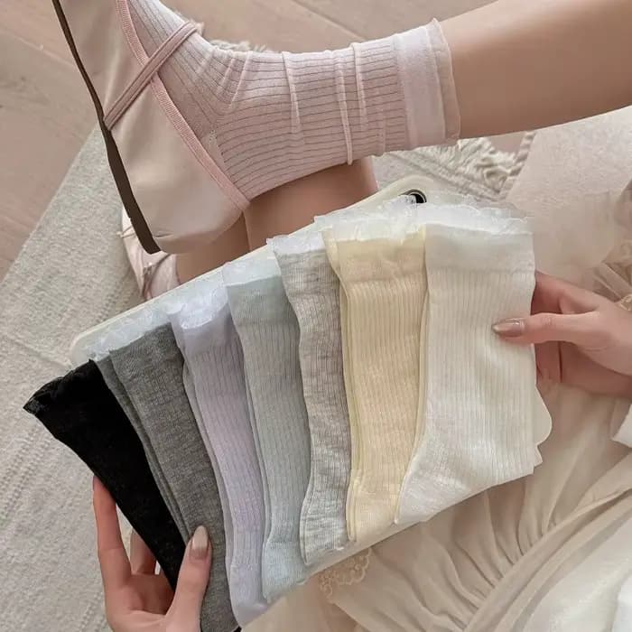 Chaussettes d'été fines pour femmes, chaussettes longues de couleur unie, couleur bonbon, jolies chaussettes en dentelle à la mode, respirantes et confortables