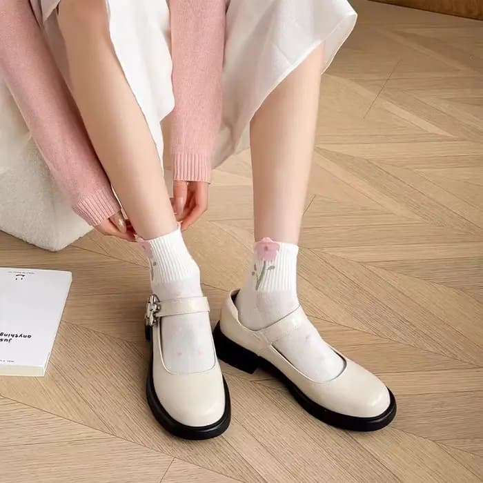 5 paires de chaussettes roses à nœud papillon et fleurs