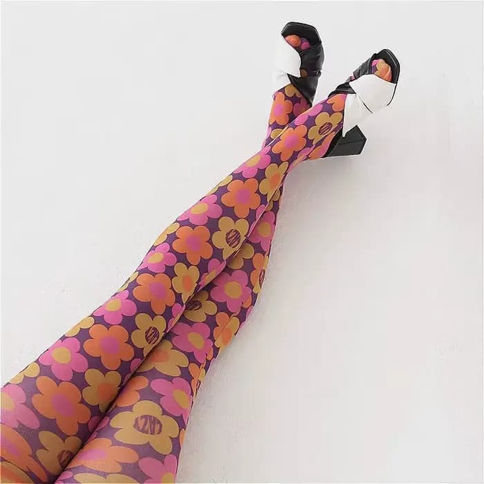 Collants élastiques College graphiques de fleurs pour femmes