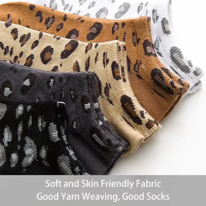 5 paires de chaussettes basses de sport en coton imprimé léopard pour femmes