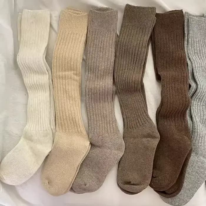 Chaussettes longues en laine douce pour femmes, automne hiver, cachemire, bas tricoté solide, slim, décontracté, hautes, moelleuses, chaudes et épaisses pour filles