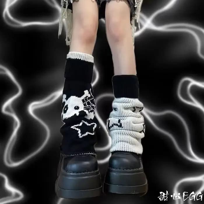 Punk Women Leg Socks Gothic Skull Star Halloween Accessories Leg Warmers Knitted Socks Y2K Hot Girl Women JK Thigh High Socks