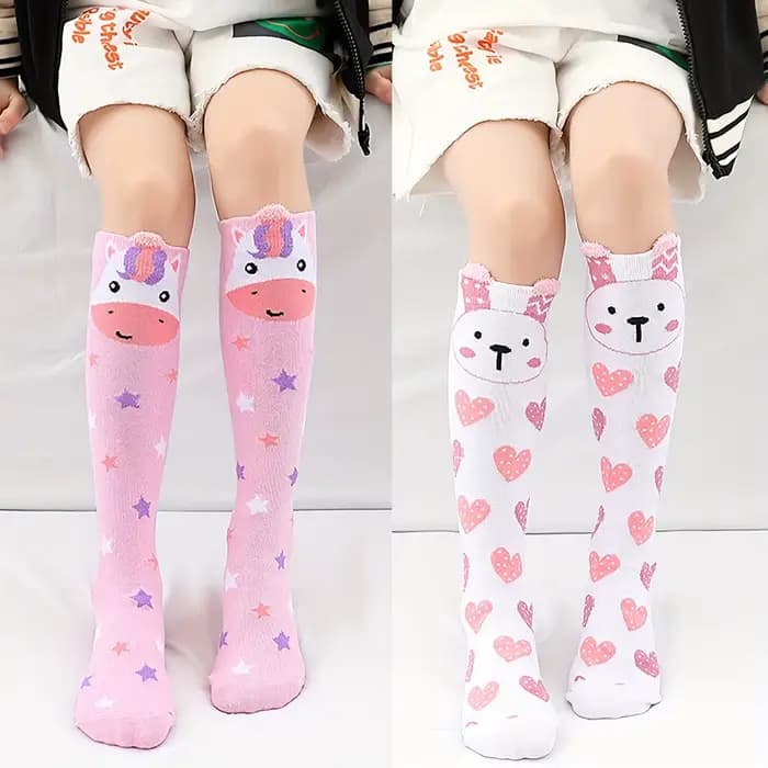 2 paires de chaussettes hautes à motif cœur de lapin pour filles, chaussettes douces et confortables pour toutes les saisons, adaptées à la vie quotidienne décontractée