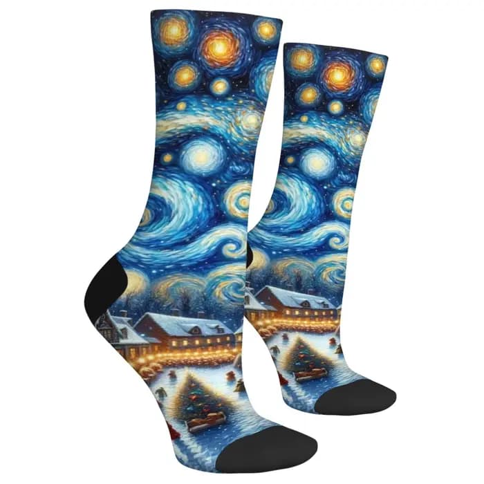Van Gogh Style réveillon de noël nouveauté chaussettes unisexe rétro mode confortable doux