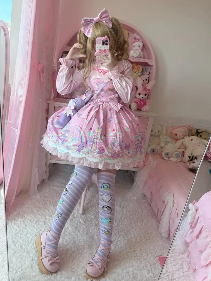 Chaussettes au-dessus du genou Donut de rêve originales chaussettes en coton LOLITA chaussettes imprimées donut licorne