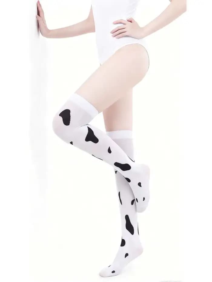 Chaussettes hautes pour femmes avec motif vache et mouton