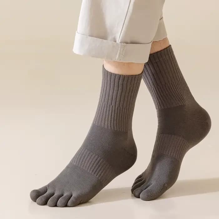 5 paires 100% coton hommes cinq doigts chaussettes couleur unie respirant absorbant bout fendu