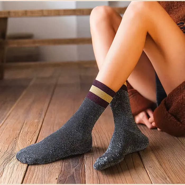 Mode brillant paillettes rayé femmes chaussettes